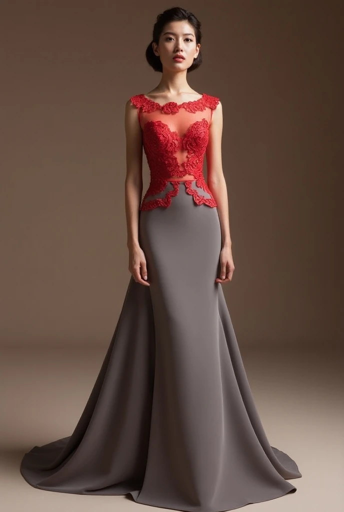 Beautiful mermaid cut dress in silver with red rhinestone details , best design ever seen