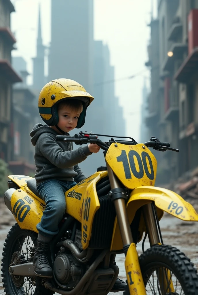 (Cinematic scenes, Ultra-detailed, Extremely detailed, Best Quality, hard disk, Wide Shot, Realism, Natural colors, Boy, 8years old, Wearing a police uniform, Solemn and detailed facial features, motor cycle, Best Illumination)