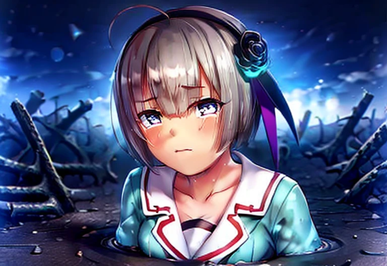 Six Girls, Slightly  High Resolution  , tears, Wet, Student Uniform, uniform, dark, sink, Blue Swamp , sink, drowning, Sticky, Sticky, ( best quality,4K,8k,  High Resolution  ,masterpiece:1.2),Super detailed,(Realistic,photoRealistic,photo-Realistic:1.37),(Complex, More Information :1.4), dramatic lighting, Whimsical Atmosphere,(dark fantasy,gothic:1.2),dramatic,dark,Bad luck,gag,