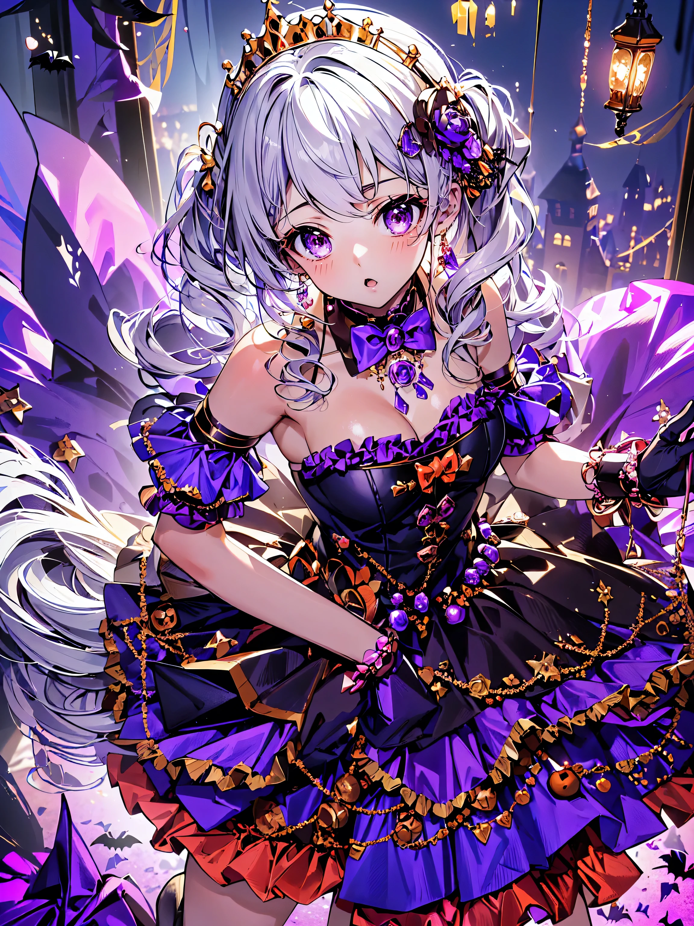 (( super high image quality )), ((Super detailed)), ((Best Quality)), (((Princess with a young face))), Halloween, witch,  magic hat, lanthanum,  Trick or Treat , 🎃, ((sweets, candy, cookie)), 