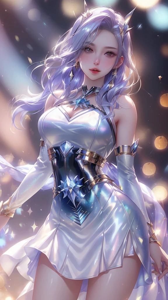 crystal covered, （Full body ：1.3）, alternate color, masterpiece, detailed illustration, realistic, pixiv top quality, exquisite, {{{kawaii 1girl}}}, ultra beauties who fuse with machines, glitter beautiful female, Half of my body is made of machines,  cinematic lighting, dynamic angle, dynamic pose, crystal world, depth of field，Shiny socks，Crystal stockings，Crystal high heels
