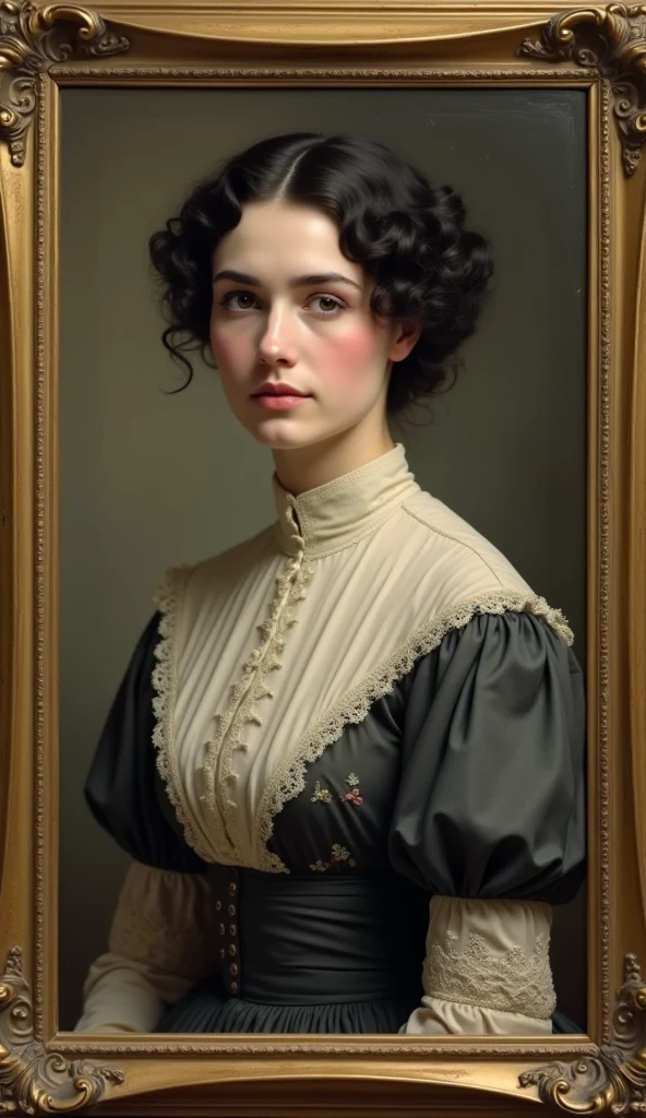 Make a girl with black hair and brown eyes in the Victorian era
