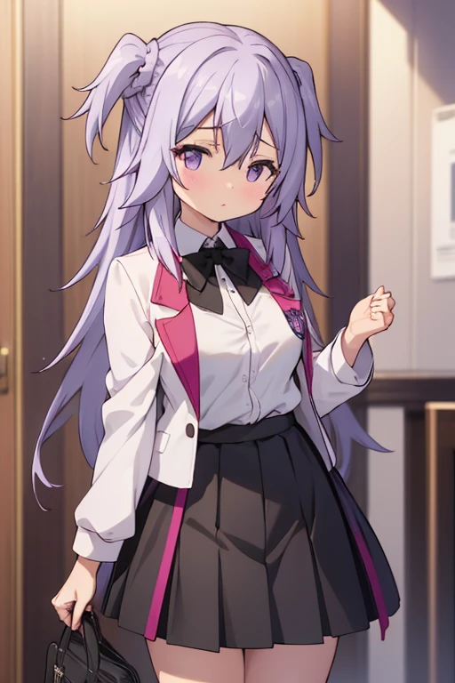 nsfw, (((ultra high res))), (((8k))), ((best quality)), (masterpiece), beautiful, ((illustration)), (((insanely detailed))), dutch angle、Purple Hair, Long Hair, Hair between the eyes, two side up,  purple eyes, Large Breasts、Short、  girl、 outfit : school uniform, white jacket, black bowtie, collared shirt, pleated skirt, mini skirt, black skirt、,toudou kirin、 purple eyes,Dark Eyes,(good anatomy:1.2), beautiful eyes, Eye on the details、Coffee shop、Being stripped of clothes、The jacket is unbuttoned、The jacket is open、 I can see my underwear 、I see a white bra
models

