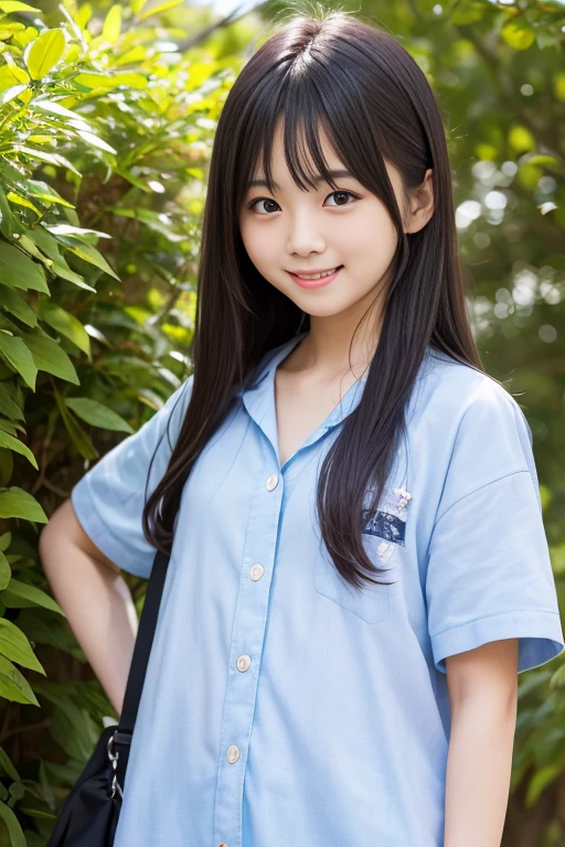   High quality masterpiece  , 8k, , Japanese Girls, RAW Photos,    absurd, Winner portrait smile face, 笑face, Alone, uniform, Summer Clothes Idol&#39;face, violet, Gardenia, Delicate girl, Long black hair, Dark Eyes, Upper body digital SLR,         Observe the Audience, Frank, Sophisticated, Like々Shii, Thin arms,        professional lighting   ,        film grain   ,    chromatic ablation, (Details of the eye and face: 1.0), (Bokeh button:1.1)