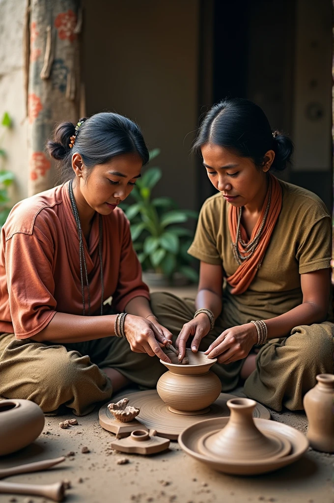 Ancient Roman spinning manufactory slave girls sweating to work at spinning machines, dressed in torn short tunics made of sleeveless burlap, barely covering the buttocks, a slave brand on the hips, barefoot , dirty , sweaty, under the supervision of a harsh overseer a lot of details, hyperrealism