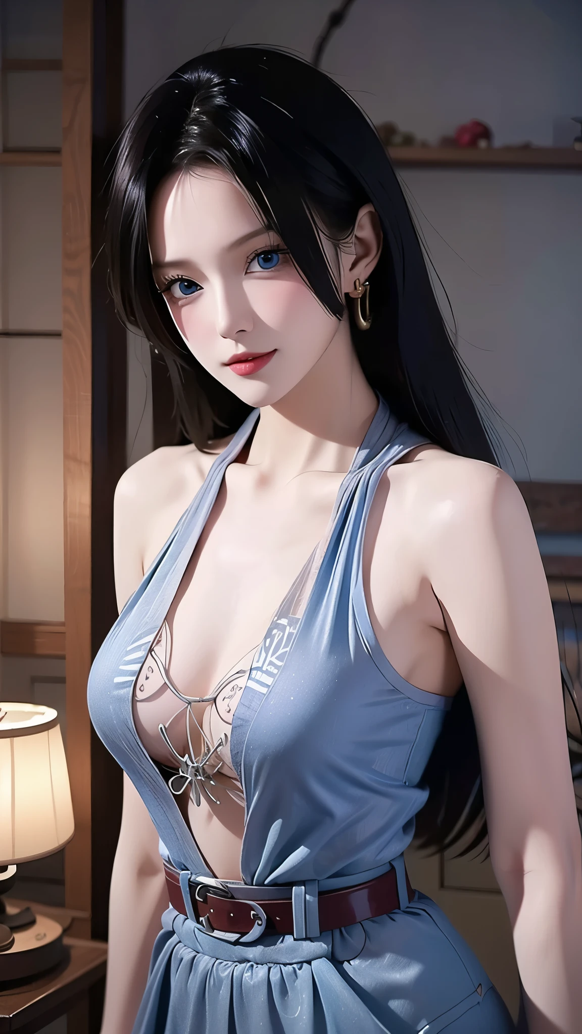 Game Art，最佳图像quality，Maximum resolution，8K，(Rule of Thirds)， Unreal Engine 5 ，20 岁girl，((Queen))，Eyes are very detailed，Elegance and nobility，Movie Lighting，Ray Tracing，Game CG，(([3D Unreal Engine))，OC rendering reflection mode，4K，Ultra-clear，Emotional，Translucent lace，Fair and plump figure， pretty faces on the stadium，Glossy gel coat，身着华贵礼服的Queen，Crystal Gem Crown，项chain首饰，Blue Eyes，Black tattoo(whole body)， Tattoos are very three-dimensional  ，  gorgeous and intricate tattoo designs，Ultra-clear 肖像，Sexy thick lips(Red lipstick)，chain(（（（完美number，number，solitary， （（（belt, jeans, pearl_项chain, bracelet, Black gloves,  white shirt, Short sleeve, earrings, Blue pants, 【Open vest, Black vest,））），（（（and 18, Android 18, blond, Blue Eyes, Short hair, ））），((masterpiece)), high resolution , ((Best quality at best))，masterpiece，quality，Best quality，（（（  delicate facial features ，  and look at the audience, There is light in the eyes  ，(（（Angry，serious））)，））），型number:1.7））），masterpiece、4K、High quality（Best quality：1.1）、Blush、girl、girl，night、Viewers、photography、项chain、、43stl1ght1ng、Low Light、Dramatic Lighting、dark、spotlight、soft、kawaii、whole body、Movie Angle、Hook of Holland、 white stockings 、braid、White T-shirt，white underwear、Wide top 、 black nail polish、Smile、slim、Thin，