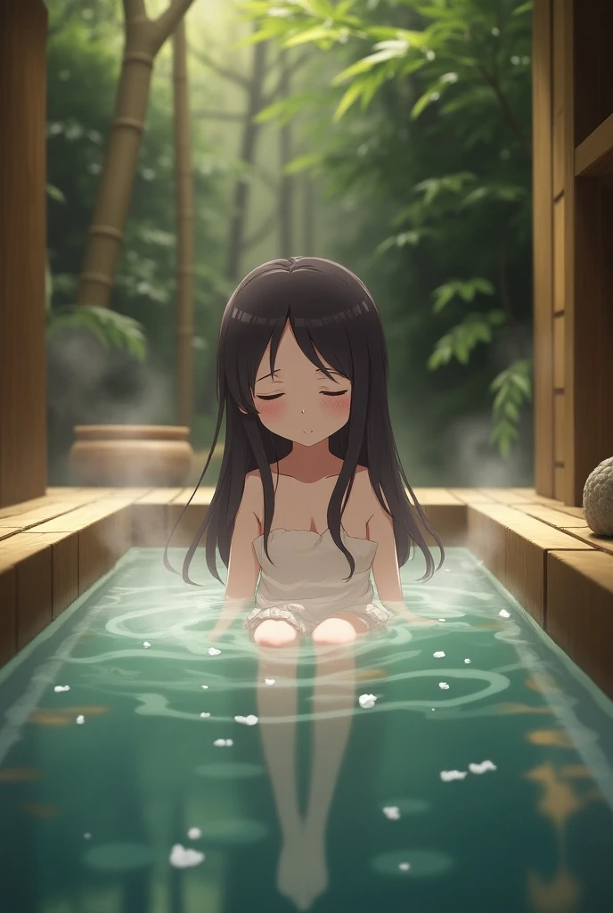 petite, young, Asian girl, squatting, small tits, flat chest, pretty, (completely naked), (anime), front view, shy, wet