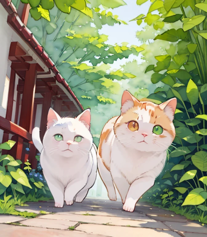 (Masterpiece),( best quality),(  very detailed),(  High Resolution  ),((Line art)),((watercolor)),16k,wallpaper,三毛猫の  very detailedな絵、Insane Details、  very detailed猫、   My house with calico cats prowling around  、  a calico munchkin grooming along the promenade、Old townscape of Japan、A path lined with plants、Sunlight filtering through the trees、Another World、The creation of silence、Long Hit、The target is small，