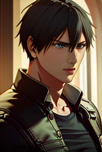 (Highly detailed CG), ( best quality), (Highly detailed CG), ( best quality), (Leon S. Kennedy), SWAT Clothing, Beautiful and attractive young man, Lean and muscular