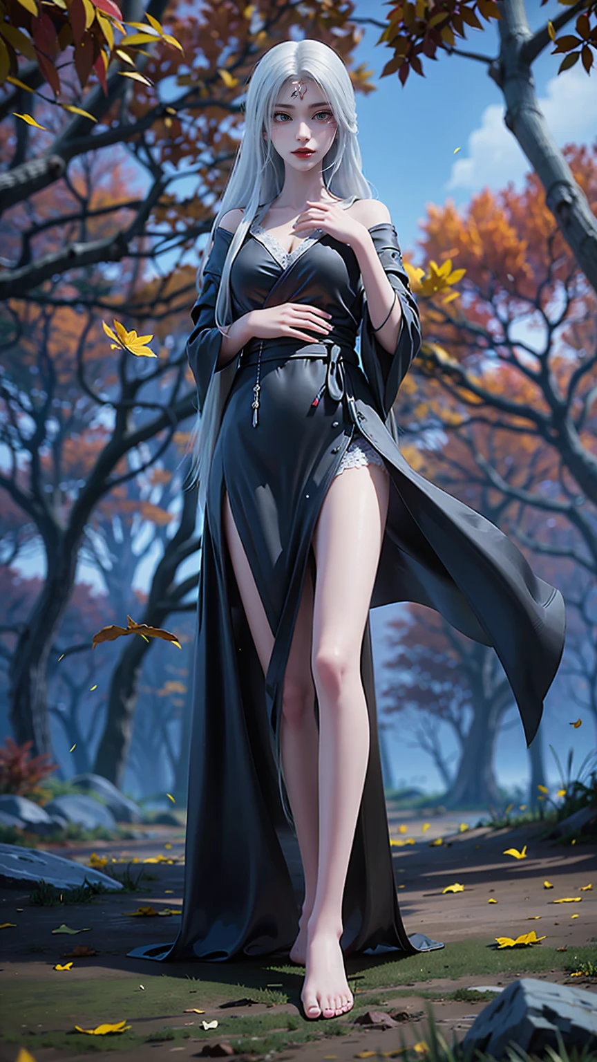 autumn dryad, full-body shot, gorgeous woman, autumn colours