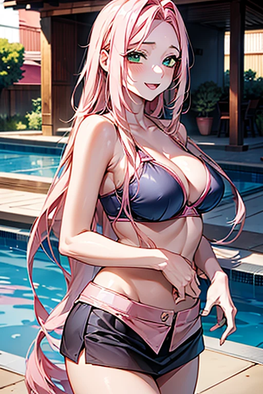 (((Spread your legs)))、((Shiny swimwear)))、((Topless)))、Sexy swimsuit、Beautiful beauty、clean long hair、Golden Hair、((whole body))、(((Photo taken from below)))、Hotel swimming pool、Resort hotels、Large Breasts、Big Breasts、Japanese、tall、Long limbs、Her hairstyle is twin tails.、Beautiful belly button、Blue swimsuit、pretty pink nipples