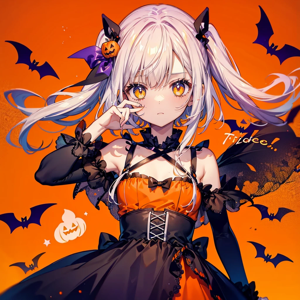 Halloween、 trick or treat、cute、Orange Neon、🎃、candy background、cute笑顔、Highest