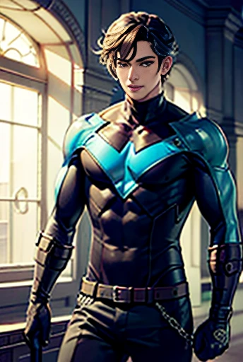 ( best quality), (Highly detailed CG), ( best quality), Superhero Outfits, Beautiful and attractive young man, Lean and muscular