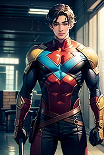 ( best quality), (Highly detailed CG), ( best quality), Superhero Outfits, Beautiful and attractive young man, Lean and muscular