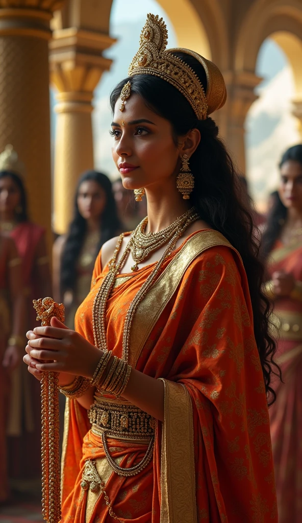 The most beautiful girl of the world Draupadi from Mahabharat with lots of ornaments full pic in sky blue lehnga with 5 Pandavas in great ornaments