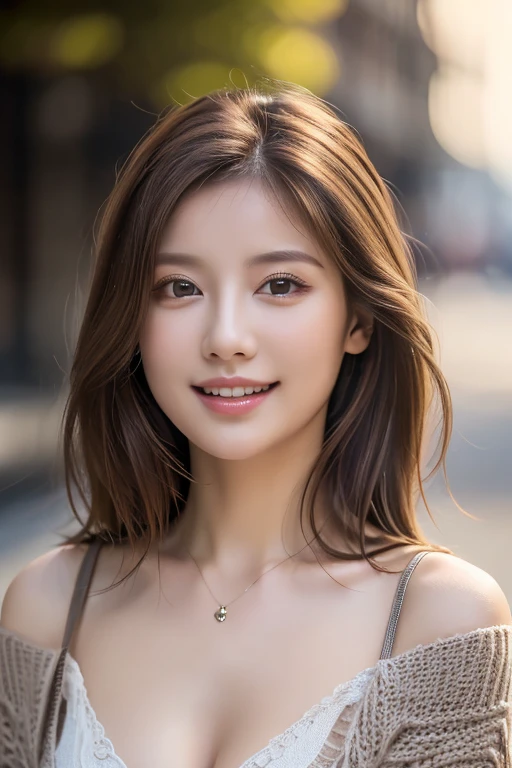 ((highest quality)), ((masterpiece)), (detailed), Perfect Face、Perfect body、Light brown hair、Beautiful Skin、Cleavage、girlfriend on date、Russian Beauty、(masterpiece:1.3), (8k, Photorealistic, Raw photo, Best image quality: 1.4), (Random Hairstyles:1.2)、Cleavage:1.2、Super detailed face、Attention to detail、double eyelid、Put your chest together、Sharp focus:1.2、Beautiful woman:1.4、Light brown hair、highest quality、masterpiece、超A high resolution、(Photorealistic:1.4)、Very detailed and professionally lit smiles、Loose, lightweight knitwear、Shoulders out、thin、Serious expression、Deadly position ,amazing, dynamic production 