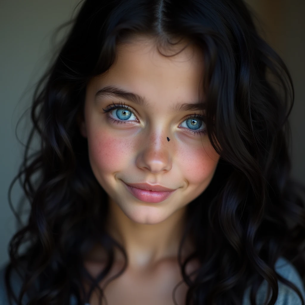 girl dark hair and blue green eyes
Very realistic photo