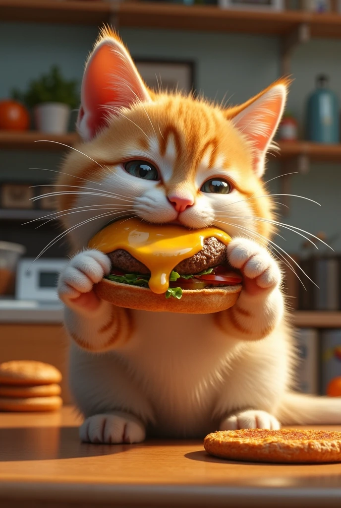 Kitty, you can eat a cheeseburger