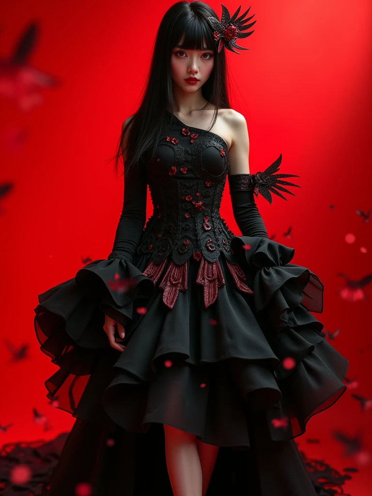 (Extreme HDR) (brightness FX) Photo of an asian woman gigantic Breast 'white skin' with long hair flowing in the wind, wearing a black batik patterned costume, a V-cut strapless corset style batik dress made of carbon patterned satin, a very narrow and stiff V-cut waist decorated with blue jewels, a luxurious long skirt, looks beautiful and stunning, very realistic and detailed, with a royal palace in the background, sitting on a boat, behind it is a blue moon. hyper realistic, hyper detail clothing, Detailed gemstones, masterpiece, best quality:1.2),,(8k,highres,RAW photo,realistic,photo-realistic:1.3),(detailed skin texture,detailed cloth texture, beautiful detailed face:1.25),professional lighting,photon mapping,beautiful soft light,radiosity,physically-based rendering,raytracing, model shoot style, model shoot style, (extremely detailed CG unity 8k wallpaper), full shot body photo of the most beautiful artwork in the world (NSFW), (Nude), (Naked), (carbon fiber corset) (green veiny breast) (steampunk corset) (glowing dress) (blue moon) (cloud)