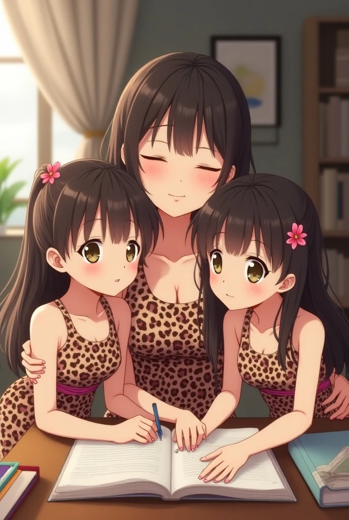 Mother gives milk from her nipples to her little daughter