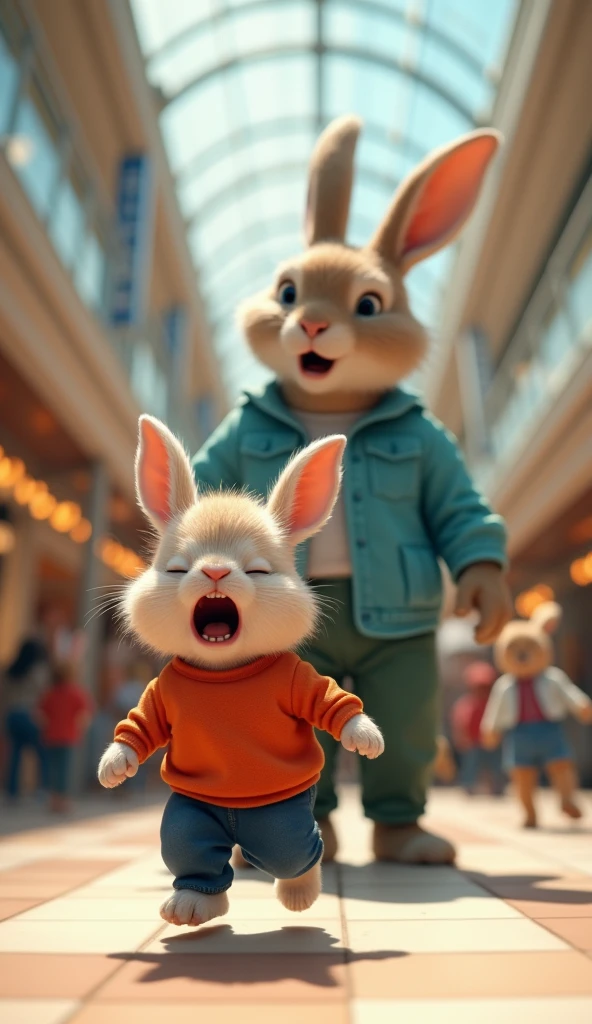 Father Rabbit Red A baby rabbit wearing a red shirt and blue pants cried very loudly and ...