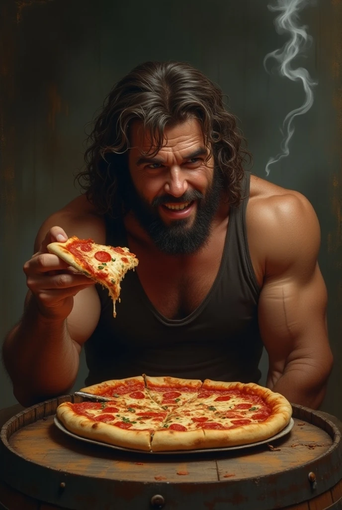 MasterChief halo, naked full body big dick , hairy chest, eat pizza