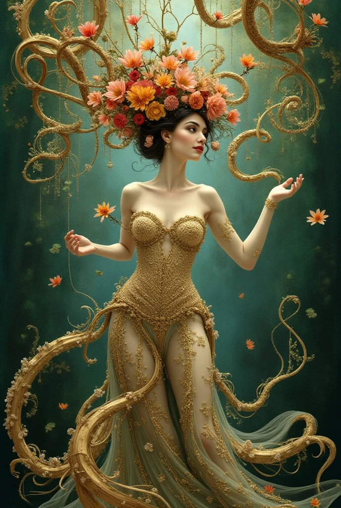 A beautiful naked woman covered in nectar, up to her chest in nectar, emerges from the mouth of a giant, psychedelic, primary-colored, creepy, man-eating pitcher plant, smiles at you, and holds out her arms, inviting you in.