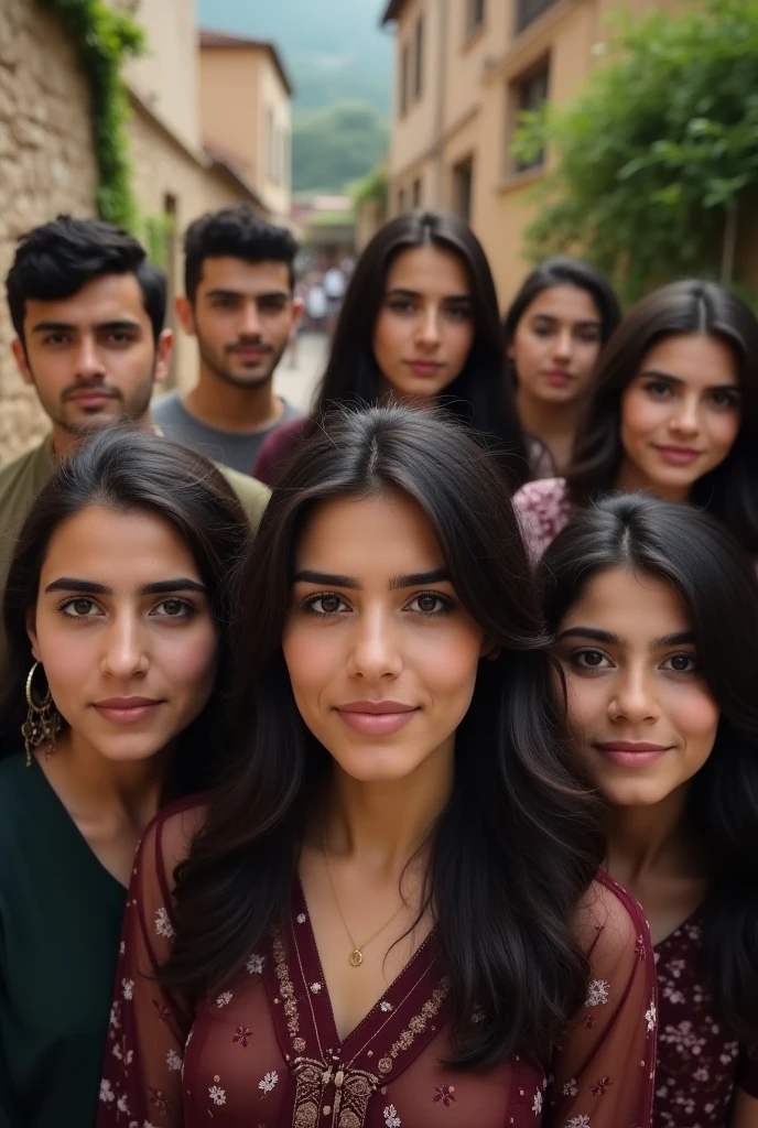 group of beautiful Lebanese friends, focus on characters