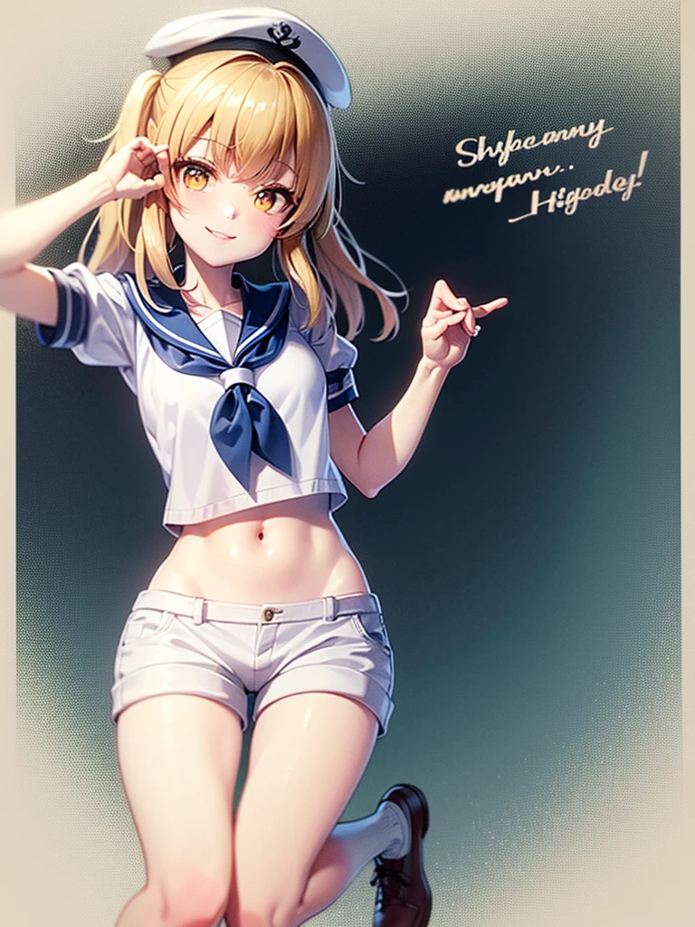 amicia michella - nijisanji, anime style, 1boyl, brown short hair, yellow inner hair, wavy hair, green eyes, detailed eyes, midriff, girly face, , thin lips, painted lips, shy smile face, wide , thick thighs, huge round , full flat , bulge,  ears ornament, black  suit, high-neck collar, bow tie, thigh high, garter, full body, dynamic pose, office, 