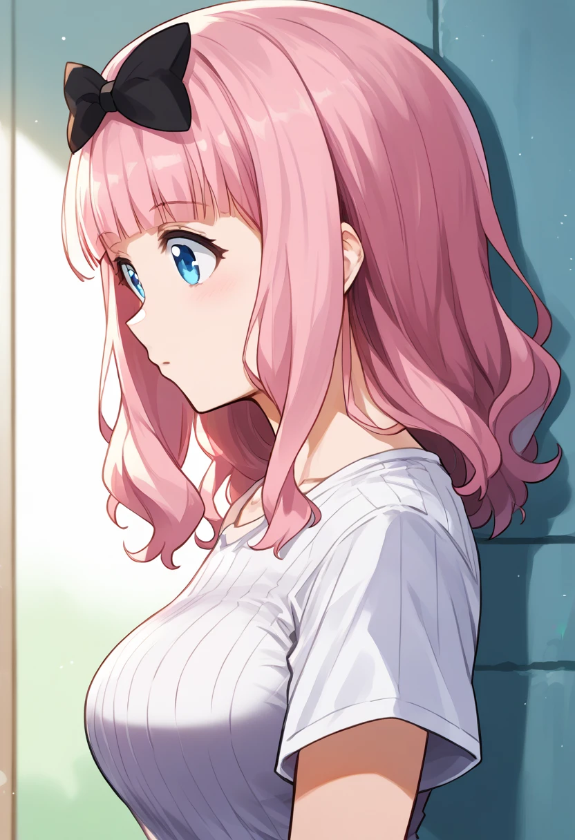 anime girl with pink hair and blue eyes wearing a white shirt, anime girl named shikimori, as an anime character, anime visual of a cute girl, young anime girl, reisen udongein inaba, anime character, anime best girl, anime style like fate/stay night, female anime character, beautiful anime high school girl, in an anime