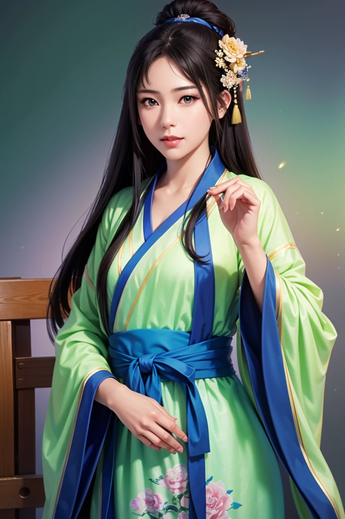 Han Dynasty Landscape、Three Kingdoms、(Best Quality,4K,8k, High Resolution ,masterpiece:1.2)、 very detailed,  High Resolution ,、Hyper HD、Studio Lighting、Ultra-fine painting、  sharp focus lined up in such poses、  physics-based rendering 、  very detailed説明、 professional、  bright colors、Traditional Chinese Painting Techniques、  atmospheric lighting 、 Vivid color contrast、 very detailed目と顔、  beautiful attention to detail 、  light shines on the face 、Hanfuを着た少女、(Hanfu: 1.1)、Eye color is dark green、((( 1 girl)))、 anatomically correct