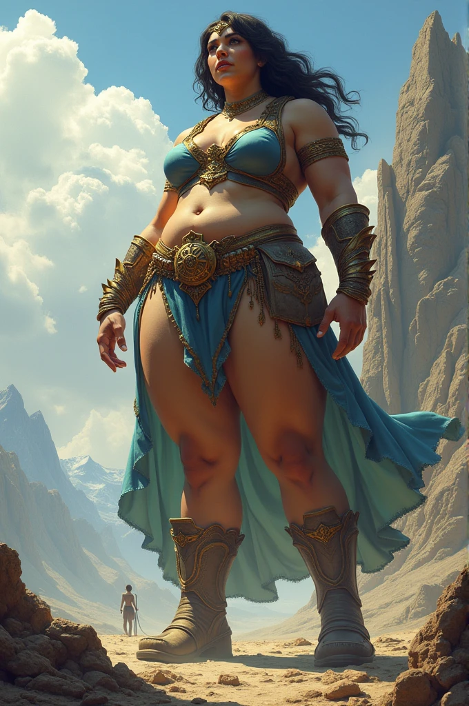 A woman dressed in blue and orange stands in the middle of the desert,Belly dancer,Dance to the sky,Dancing beautifully,Like a swan,beautiful fantasy empress,full-body xianxia,gorgeous chinese models,fantasy shooting,chinese fantasy,plethora of colors、Fantasy and rich costumes,Queen of the Sea, Mu Yanling,oriental fantasy,Charming cosplay,Beautiful Chinese girl,Silk flutters in the wind,Sexy back,exquisite facial features,Hyper-realistic 8k CG,Flawless Face,flawless perfection,Large all over,gigantic cleavage breasts,A sagging breast,long leges,Slim,being thin,lower chest location,swollen breasts,crispy breasts,Breasts during lactation,lactation