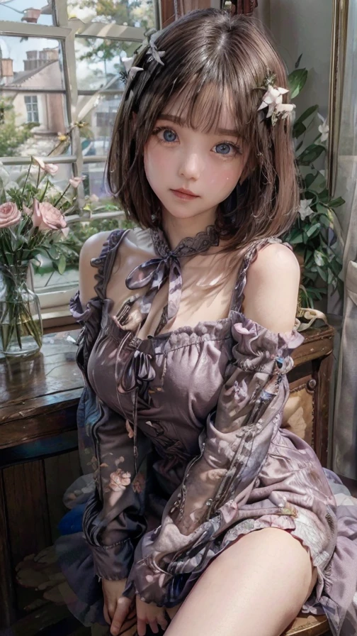 there is a woman that is posing for a picture in a room, Yoshitomo Nara, Chiho, neat hair with bangs, sakimi chan, lena name year style 3/4, 黒princess cutヘア, Black-haired Sui Ishida, motto hole, princess cut, with short hair