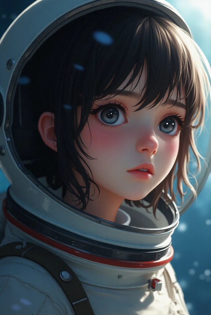 best quality, fine details, AI partner living inside the spherical aquarium keychain, beautiful face and a glowing body made of mechanical parts, small cute character