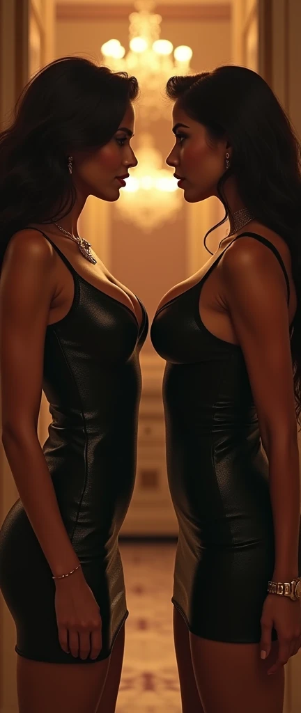 mother and daughter in slingshot bikini, big boobs, big hips, Hair is short Standing side by side The background is indoors, nfsw, retinas, masterpiece,a ccurate, Anatomically correct, Textured skin, Super Detail, high details, High quality, awardwinning, Best Quality, hight resolution