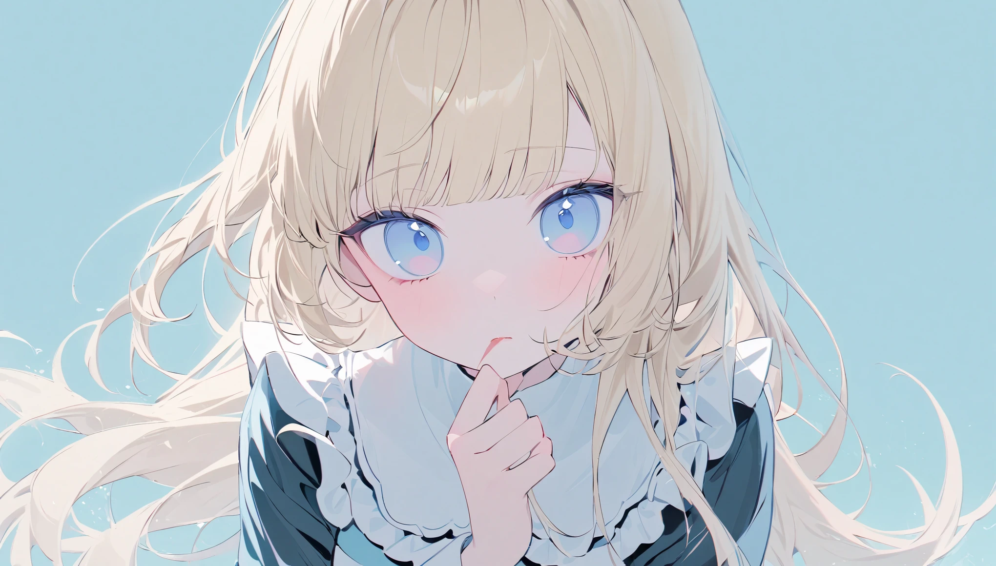  Katyusha,Maid uniform,Red cheeks,Expressionless girl,Blue Eyes,The corners of his mouth are slightly turned up,Long Hair,Blonde,High Quality Backgrounds,whole bodyが写っている,whole body,Pastel colors,A light touch,Light color,Illust