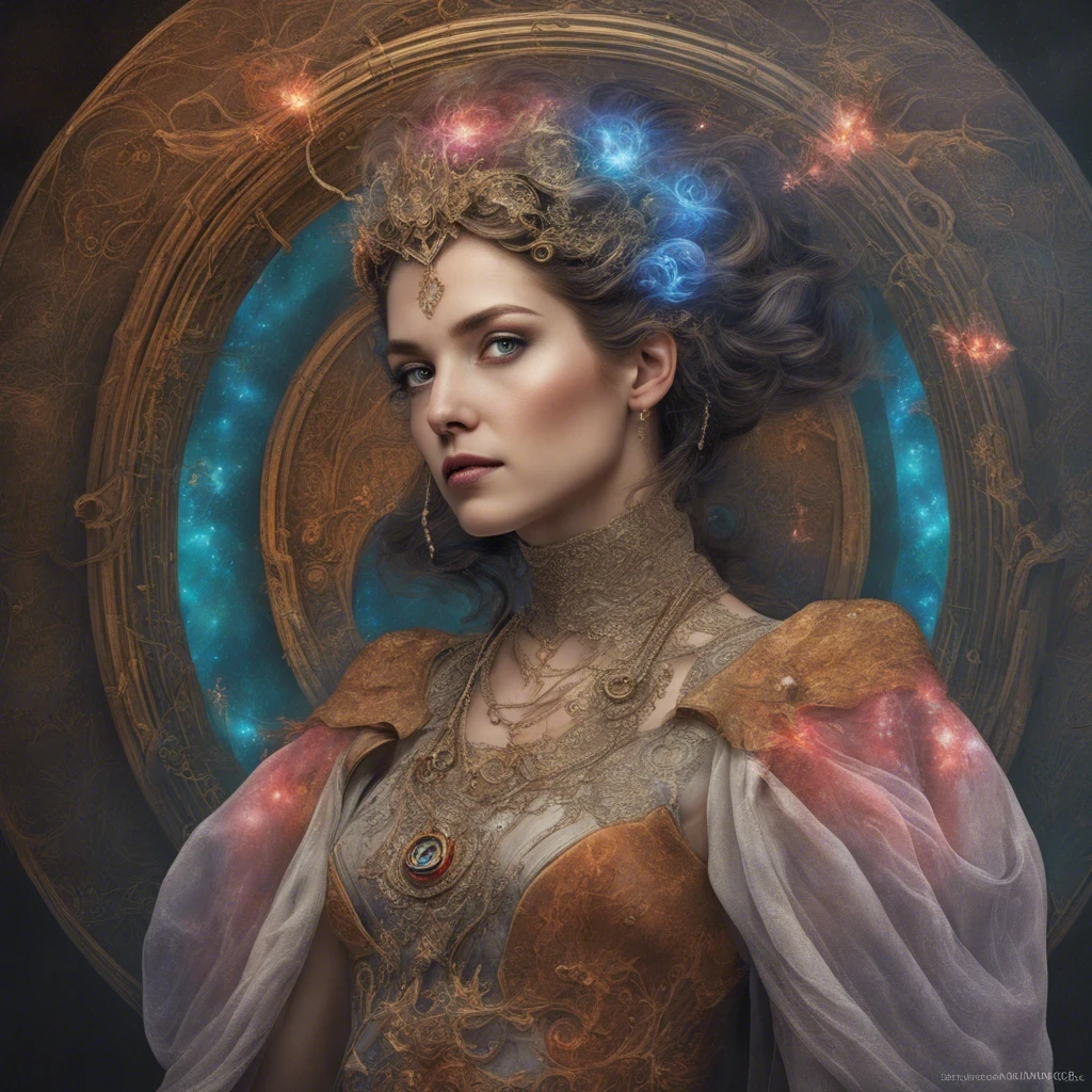 "(((obra-prima))), melhor qualidade, ultra-detallhado, High resolution CG image with a beautiful woman with red hair with bright violet eyes like detailed constellations, retratados em detalhes fascinantes. His delicate body is accurately represented at every angle. Ela possui longos cabelos ruivos que caem suavemente sobre seu vestido da era vitoriana. The upper part of his body is sculpted to perfection. "
