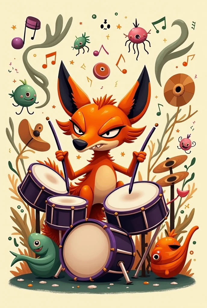 Band logo green coyote playing trumpet