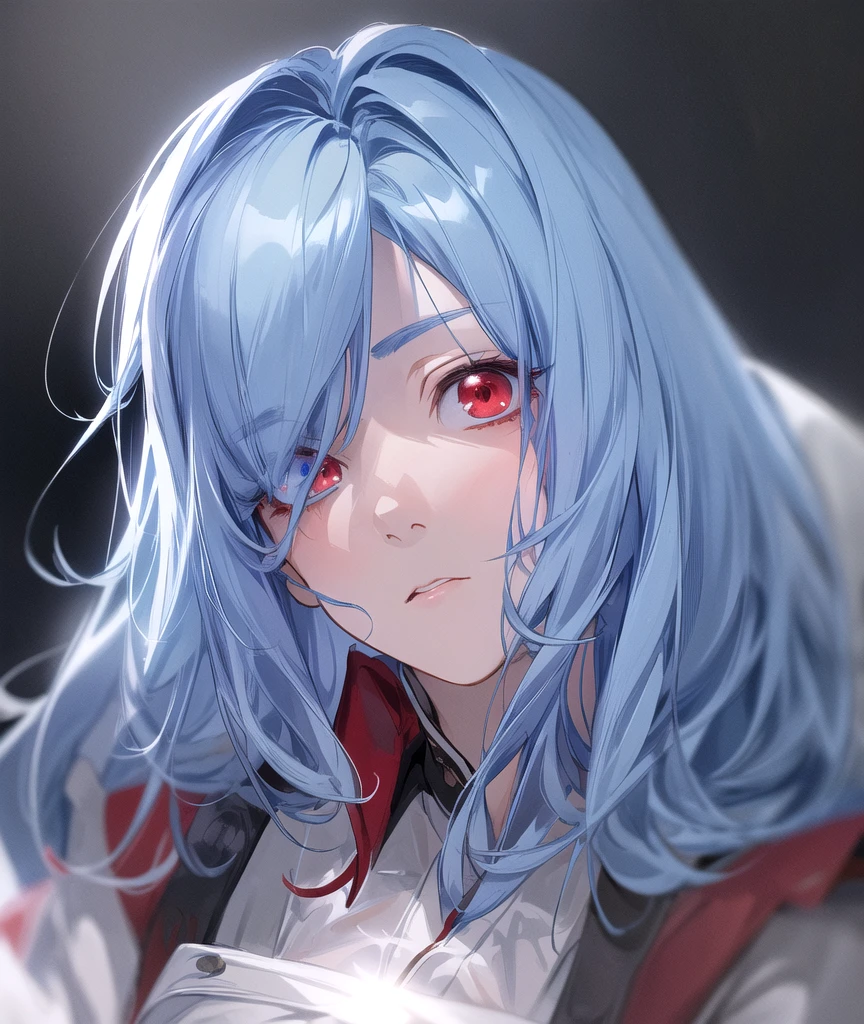 masterpiece,  best quality,   1 girl, Alone, Light blue hair、(medium hair),Fresh Red Eyes 、Maid uniform、、Battle Scenes、Detailed face, Detailed eyes, Fresh Red Eyes , expressionless、big breasts、 fantasy world、 medieval Europe,holding katana