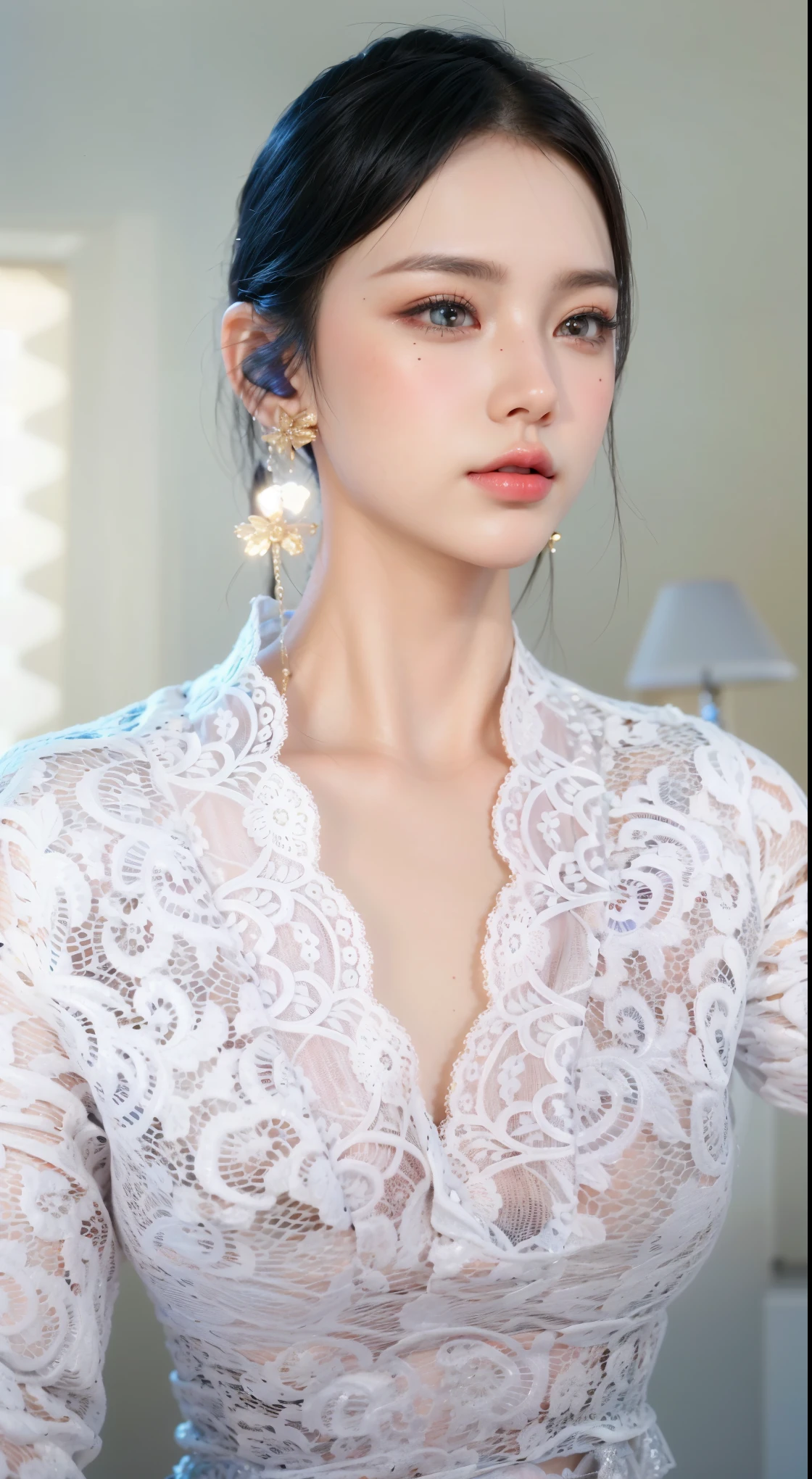 Super detailed, Delicate face, Realistic style, Stock Photography , rich and colorful, Surrealism, Realistic textures, Dramatic Lighting, Thin Film Distiller 800 (8K, original photo, Better quality, masterpiece: 1.2), Super detailed, (Extremely delicate skin: 1.2), 8K Ultra HD, SLR camera, Soft Light, high quality,Snow Queen,ice castle,Blue pupils,Apply red lipstick,Tattoo goddess,With tattoo pattern,Ultra-clear portrait,Wearing necklace jewelry,apply lipstick,Wear heavy makeup,The facial texture is very clear,Beautiful tattoos on the body,Deep blue eyes(Sapphire-like pupils),A crown of luxury,Diamond necklace,Tattoos are exposed,Lace print dress