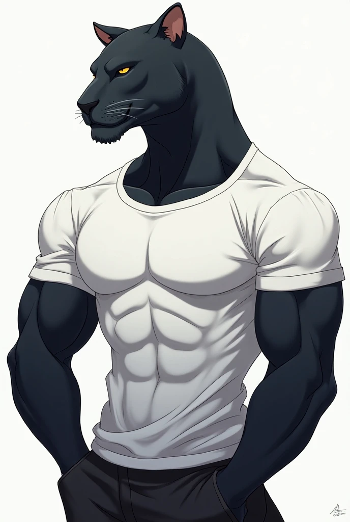 Anubis, Blue eyes, black fur, muscular fit female, (soft shading), 4K, it&#39;s empty here, ((detailed face, detailed)), от zackary911, from Sausch, (for dating:0.5), portrait, upper body, focus on the face, smile, in the bathroom, hair, standing in front of the mirror, looking in the mirror, reflection in the mirror, towel on the waist,