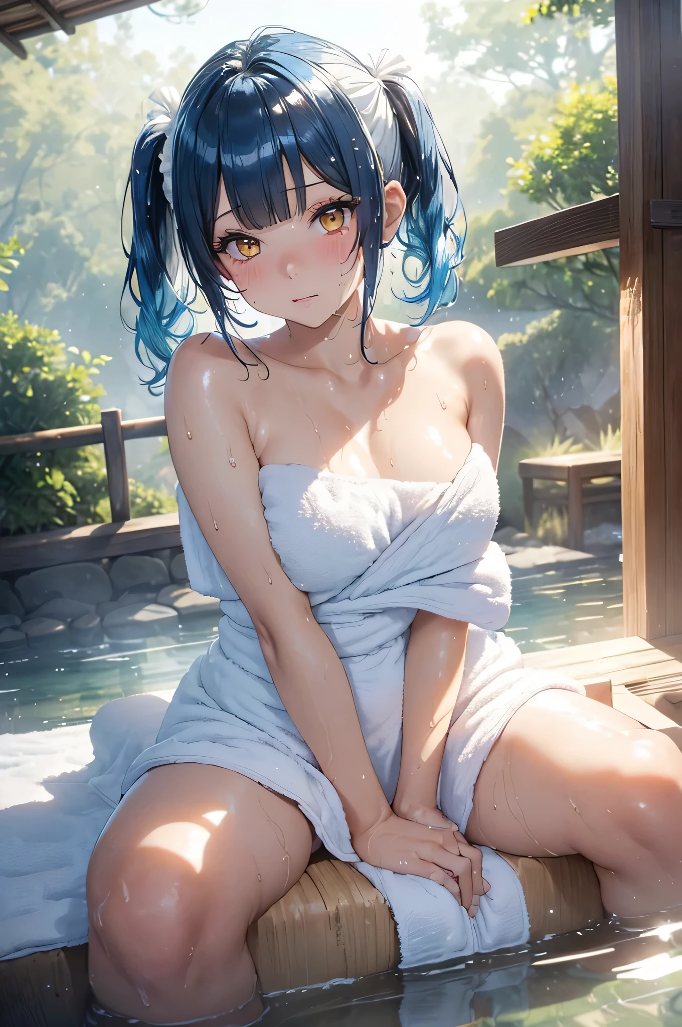 NSFW,masterpiece,Highest quality,High resolution,Super detailed,Sinon\(Sword Art Online\),yukata,Open clothes,hair ornaments, Hair Clip,Embarrassed,blush,Blank Face,Inn at night,Shoji screen,tatami,futon,Girl sitting,Drunk,Intoxication,sake bottle,Sake cup