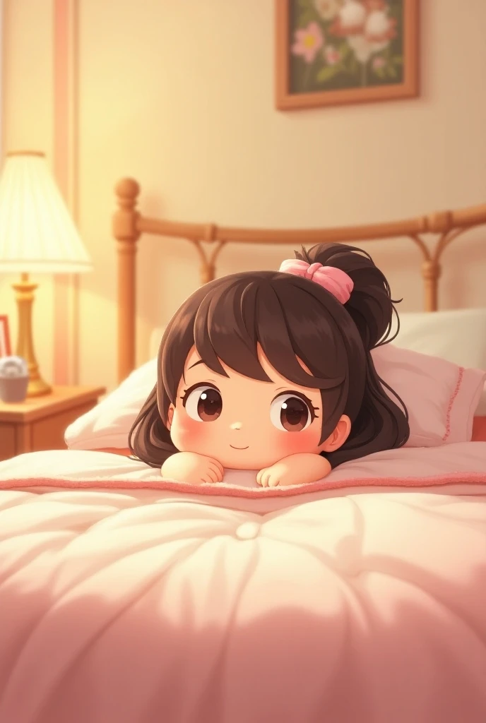 A cute girl sit on a bed
