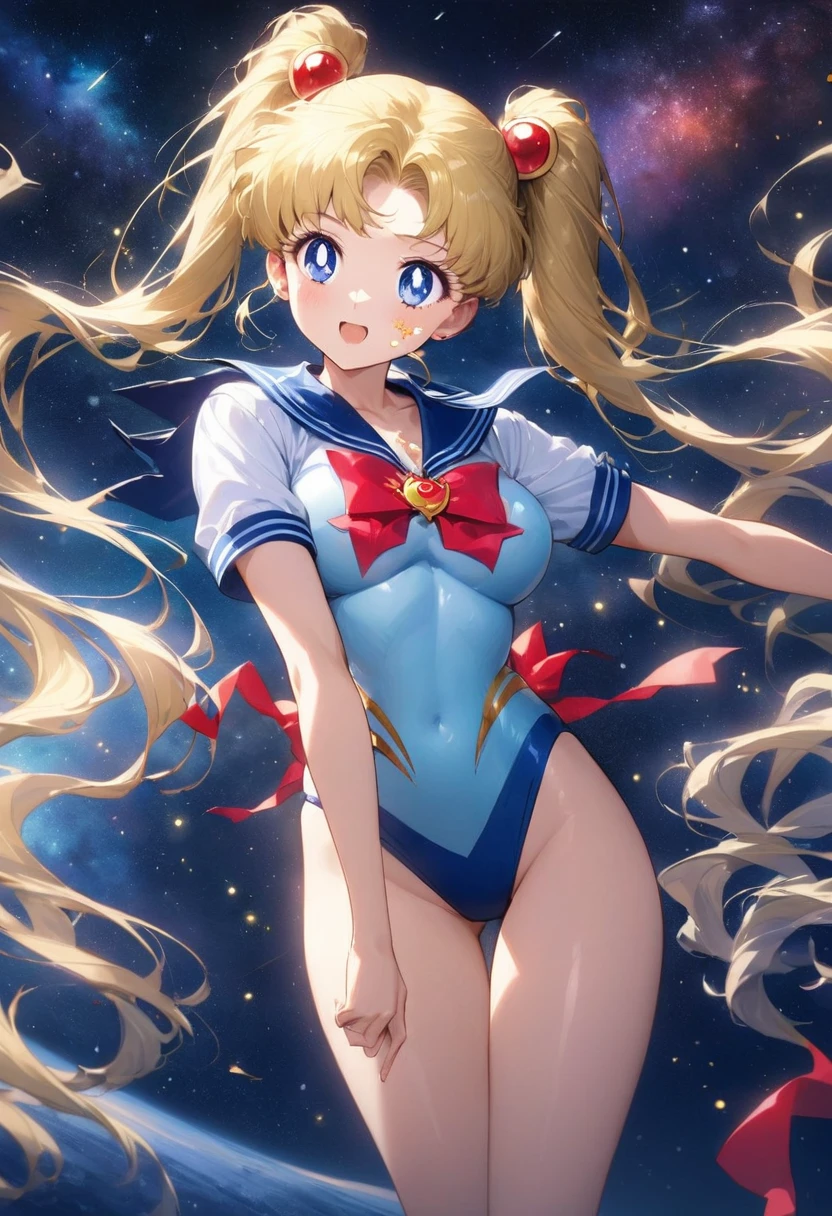 cat girl,long blonde hair,blue eyes,sexy,big chest,dressed as sailor moon sexy white and red