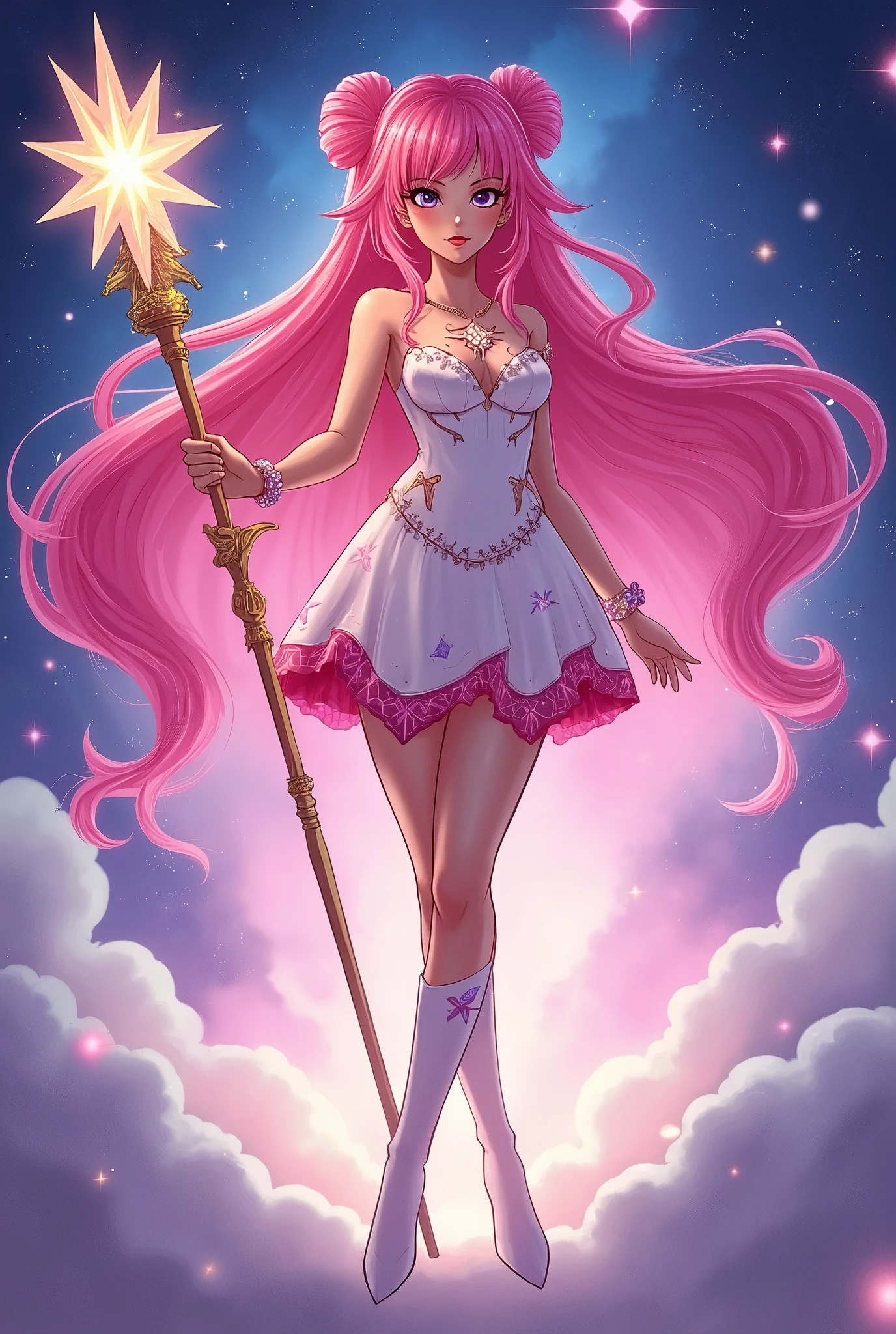 adventure time, princess bubblegum, with long princess pink dress, boris vallejo style, by boris vallejo, old print effect, windy, showing vampire's teeth