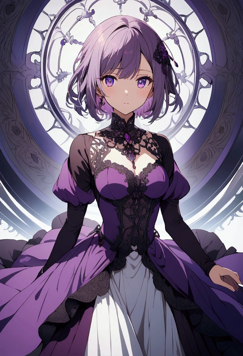 Girl purple hair hold scythe