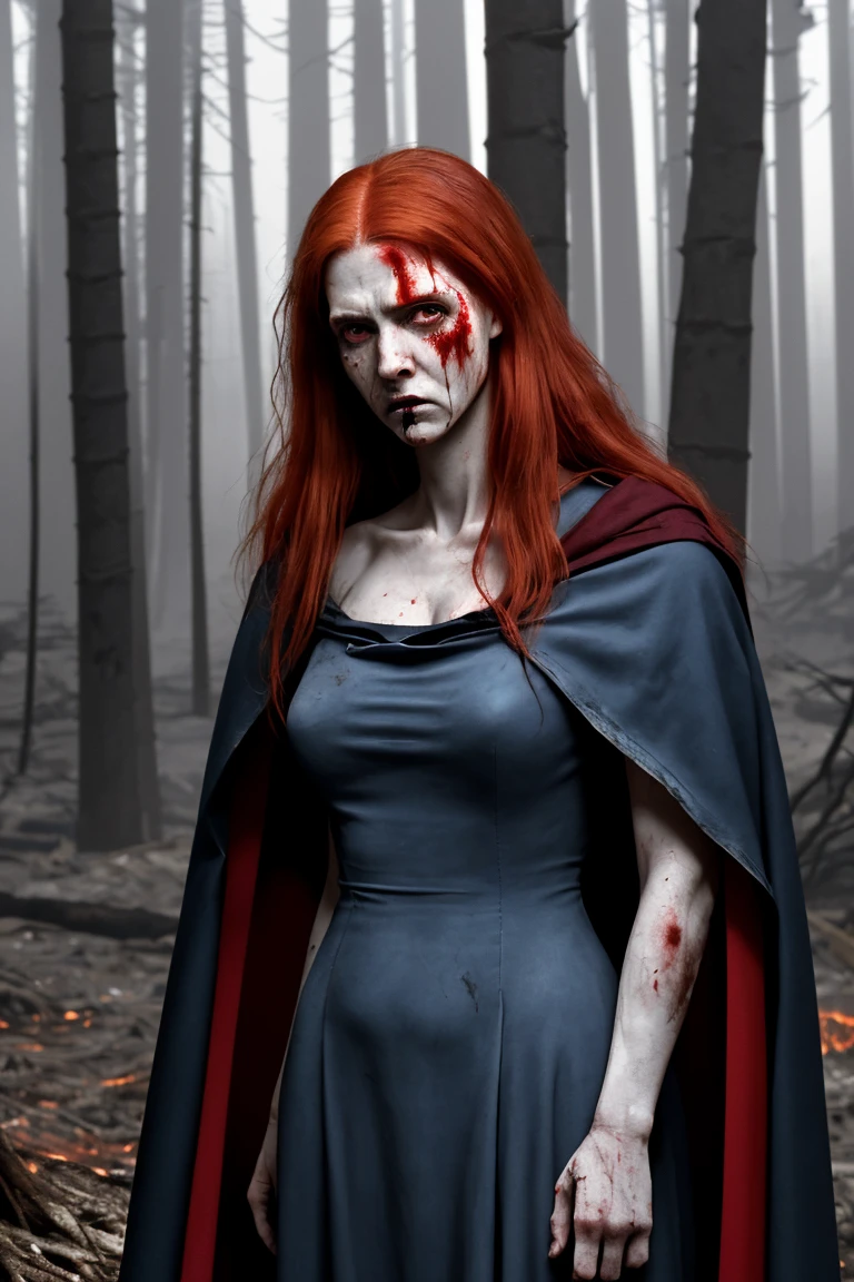 (masterpiece, best quality:1.2), <lora:orianna-18:0.7>, oriannaW3_soul3142, 1girl, solo, long hair, looking at viewer, brown eyes, upper body, red hair, cape, lips, blood, freckles, realistic, blood from mouth