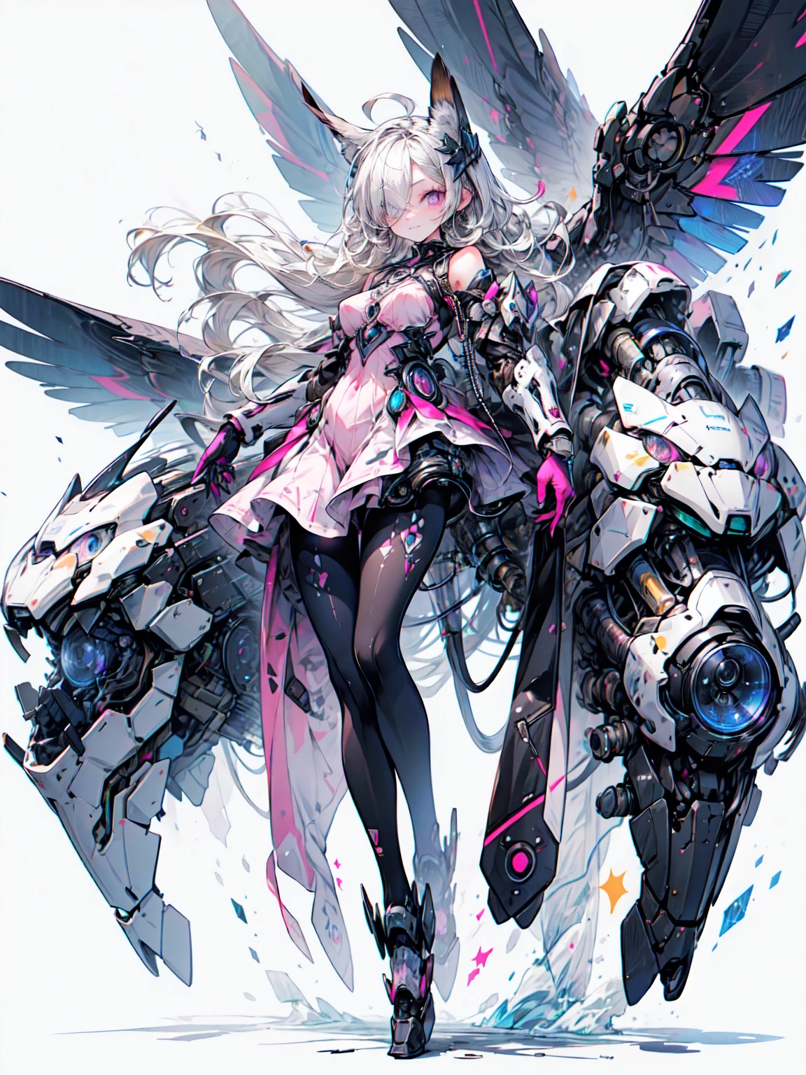 結晶で覆われた, （whole body ：1.3）owl wings 、Alternative color, masterpiece,  detailed illustration, Realistic, pixiv top quality , Exquisite, {{{かわいい 1 girl}}}, A super beauty who merges with a machine, Shining Beauty,   half of my body covered in crystals is made of machines , Cinema Lighting, Dynamic Angle,  dynamic pose , Crystal World,  the depth of the boundary described，Shiny socks， crystal stockings ，Crystal High Heels、Blake、（Dark Elf), ( 1 girl), Alone,  perfect face, Get used to it, Ahoge, ((Long Hair:1.2)), ( hair above one eye:1.3), [[My hair is messy]],  Glowing Blonde Gray Hair ,  purple eyes, Spotted Eyes, Colorful Hair, Sparkling Eyes, (eyelash,  eyeshadow, pink  eyeshadow), bright, smile, Design Art：Haruhiko Mikimoto, Kawasaki, Yoshitaka/Amano 
