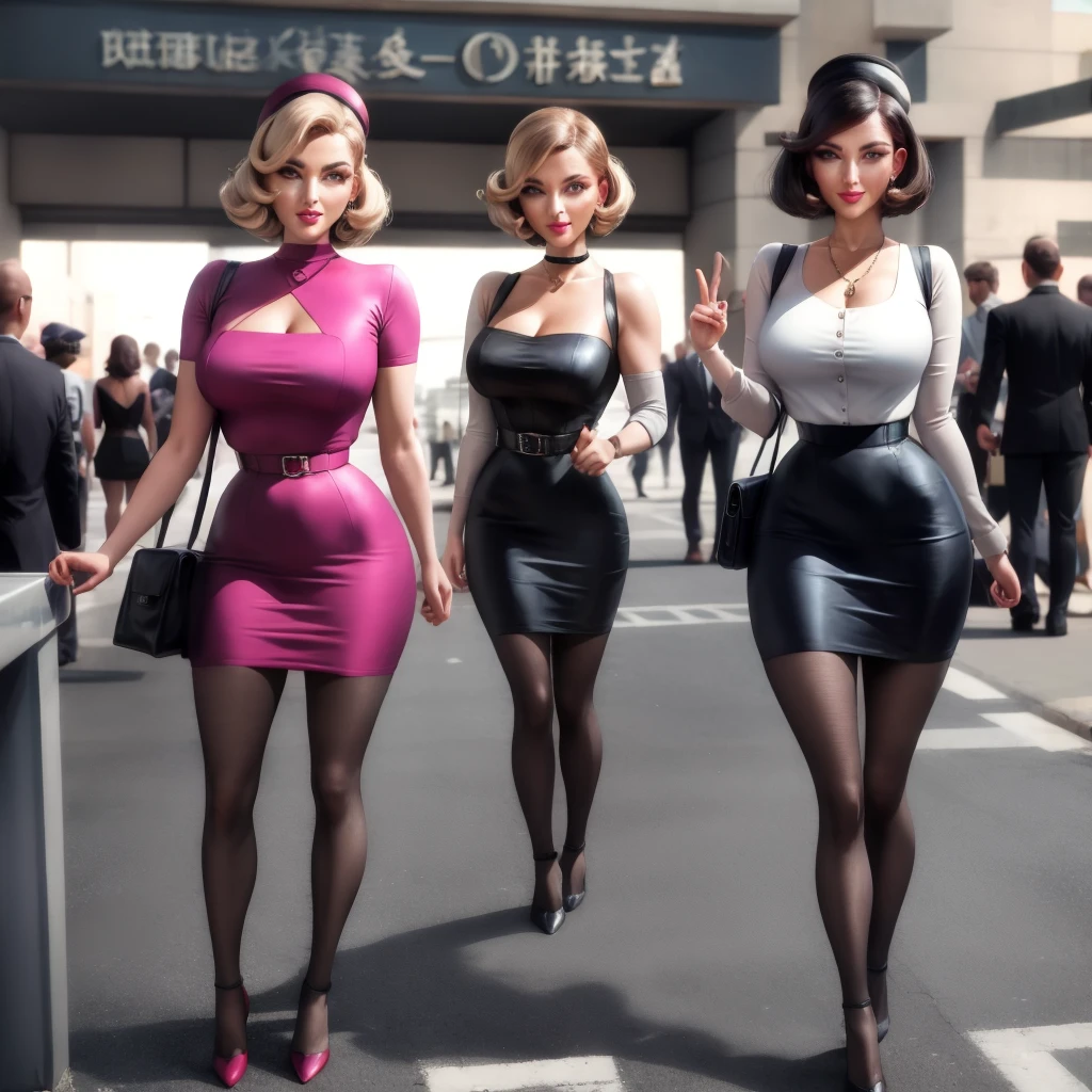 tanned blonde, Bob haircut, Two girls, Girlfriends, muscular legs, muscular calves, Strong legs, muscular hips, wide thighs, Curvy hips, high-heeled sandals, tights in a net, mid-thigh boots, short jumper dress, leather jacket, large ring earrings, He really wants to pee, desperately running down the street, Coming soon, wants to pee, desperately wants to pee, wants to urinate, Cross-legged, An expression of shame on his face, confusion, Desperation on the face, crying, holding on to his stomach, crumples the hem of the skirt with his hands, Knees clenched together, Clenched hips, An expression of shame on his face, confusion, bites his lower lip, full bladder, terribly wants to go to the toilet, anatomically correct, realisti, side glance