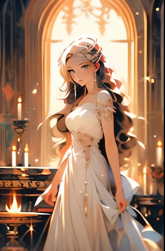 a painting of a woman with a black hair and a white dress, hecate goddess, hecate, goddess of greek mythology, the goddess hestia, gorgeous goddess of leo, persephone as goddess of death, goddess art, appears as the fire goddess, goddess of space and time, old greek goddess, ancient goddess, beautiful goddess, pagan goddess, priestess